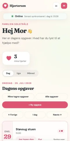 Forældrenes dagsvisning i Hjerterums PWA på en telefon